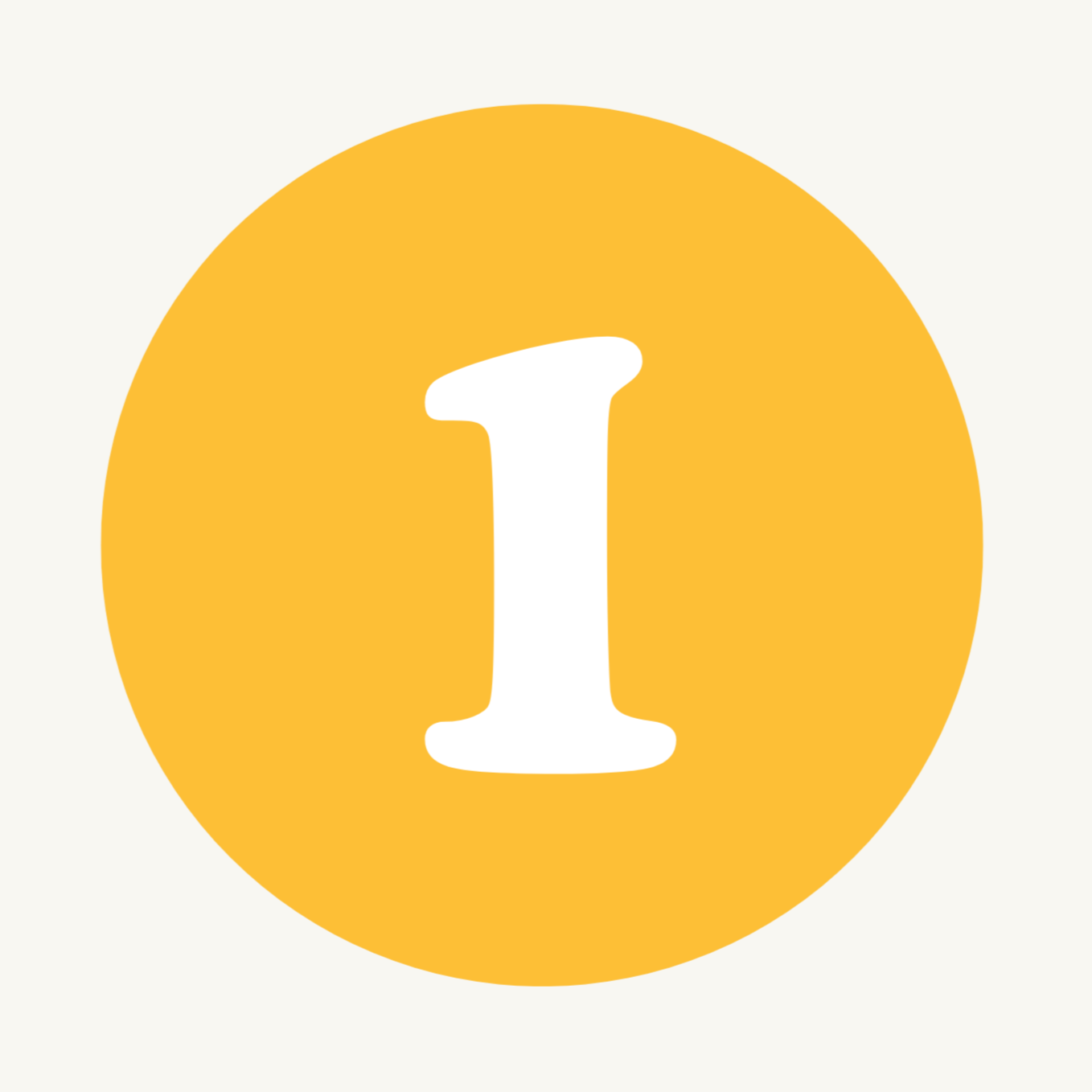 Number 1 on yellow circle in the style of branding for Before Now card game to help make grandparents and parents memoirs