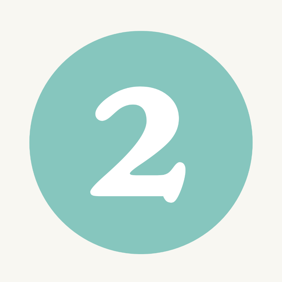 Teal circle with the number 2 in white on a light gray background